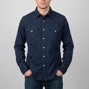 True Religion Western Snap Button Shirt Dark Wash Cotton Medium Lightweight